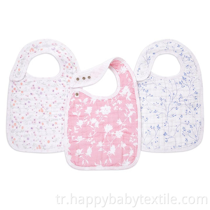 Pamuklu muslin snap önlük 3 paket Cotton Muslin Snap Bibs 3 Pack
